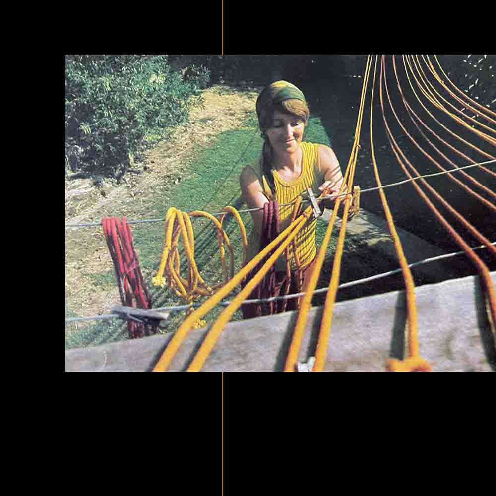 Janet Brereton dyeing rope in 1970.