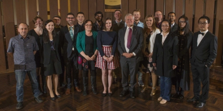 Vice-Chancellor Professor Brian Schmidt surrounded by award winners