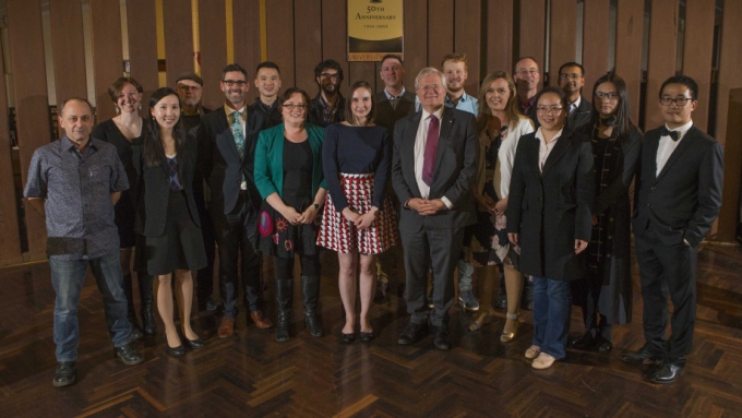 Vice-Chancellor Professor Brian Schmidt surrounded by award winners
