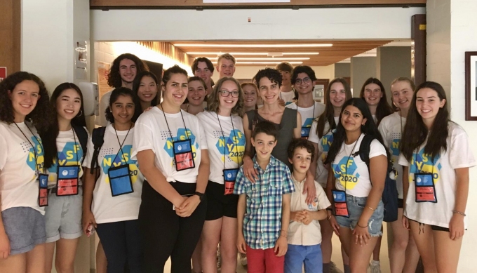 Dr Marta Yebra with students at the National Youth Science forum