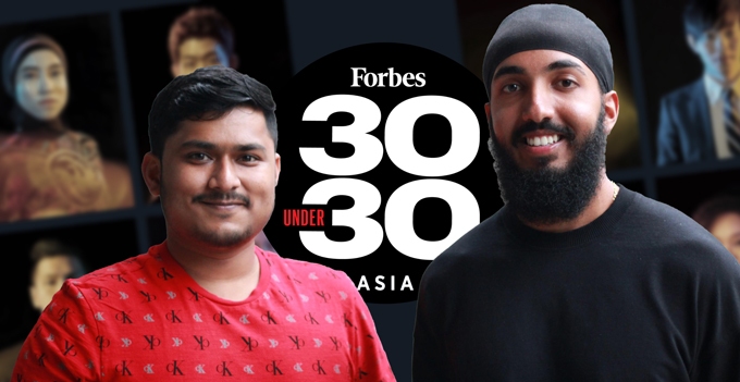 Susruth Nadimpalli (left) and Jaskaran Gulati made the 2022 Forbes 30 under 30 list based on a tech start-up they launched while students at ANU.